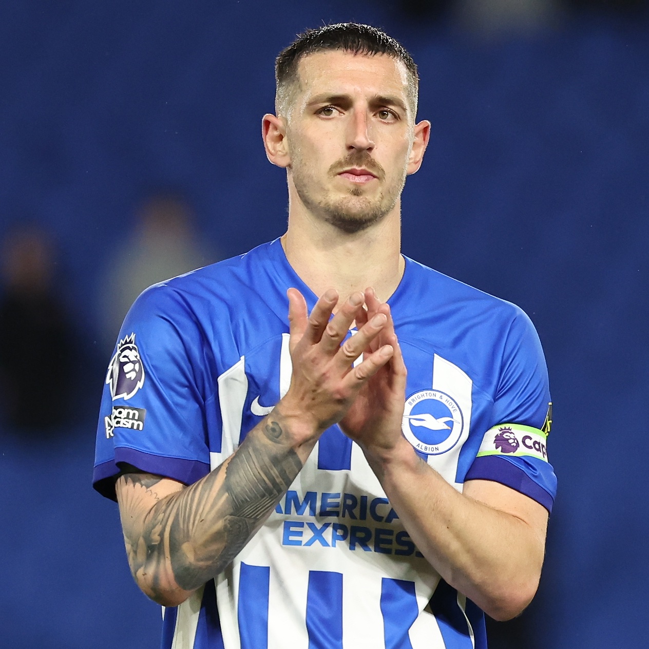 Lewis Dunk applauds the Albion fans at full time against Manchester City.