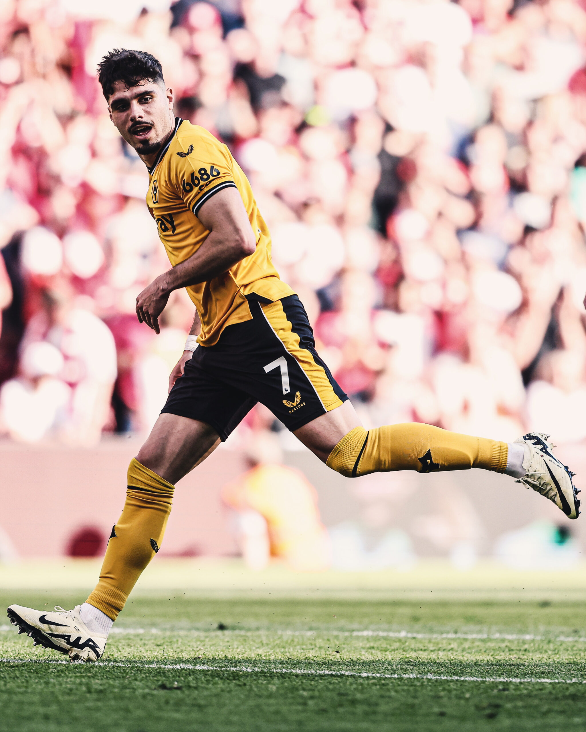 Pedro Neto on the pitch at Anfield on Sunday.